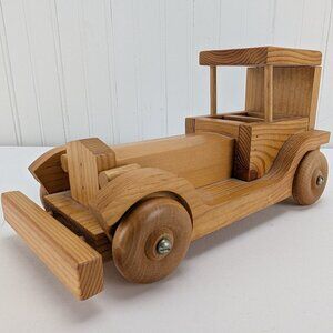 Handmade Wooden Car Antique Automobile 10.25" Long Roadster Decor Retro